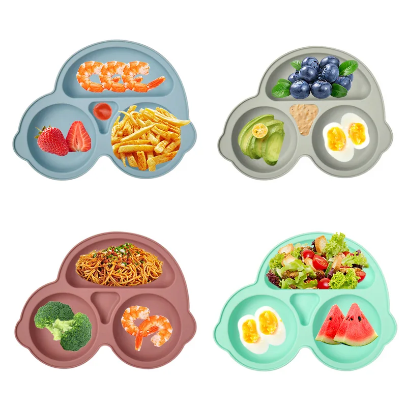 Baby Safe Sucker Silicone Dining Plate Solid Cute Cartoon Children Dishes Suction Toddler Training Tableware Kids Feeding Bowls 3