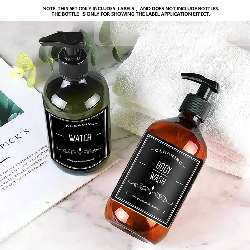 12PCS Bathroom Labels Sticker Set Shampoo Conditioner Body Wash Bottle Label Waterproof Dish Soap Dispenser Container Sticker