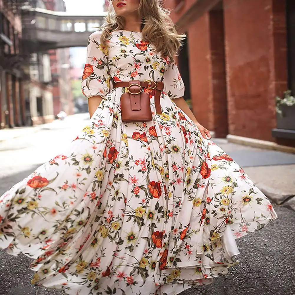 

Облегающее платье-макси с принтом, элегантное Цветочное платье для женщин, а-силуэт, дизайн с высокой талией и рукавом до локтя для весны