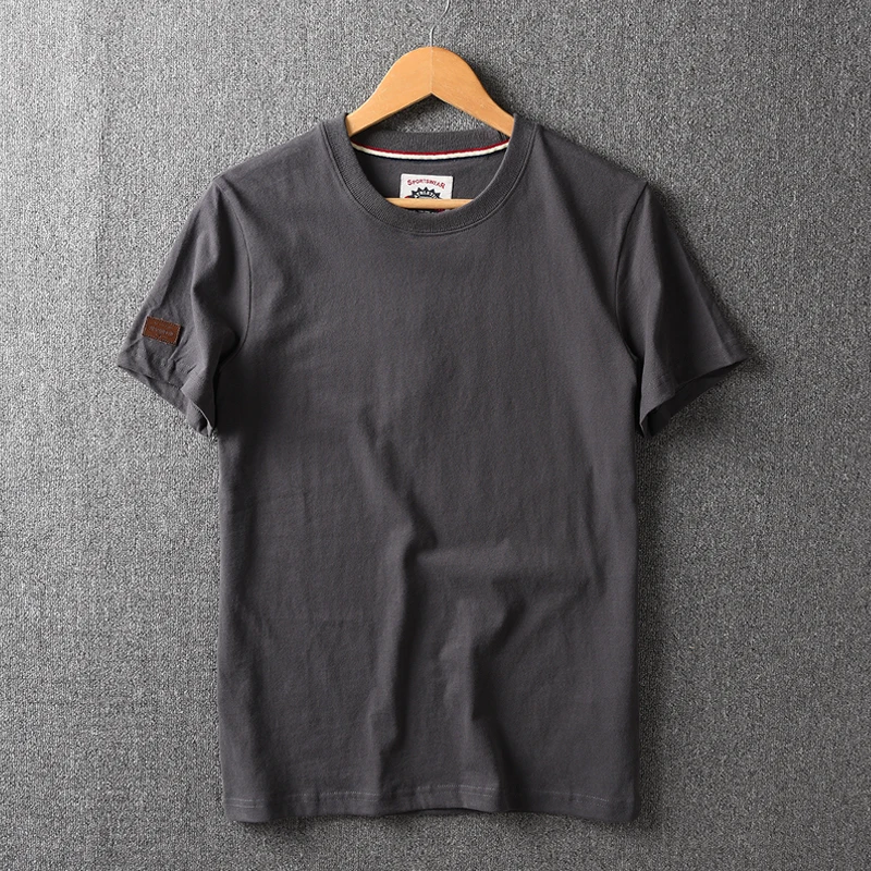 Summer New American Retro Short-sleeved O-neck Solid Color T-shirt Men's Fashion Simple 100% Cotton Washed Casual Sport Tops