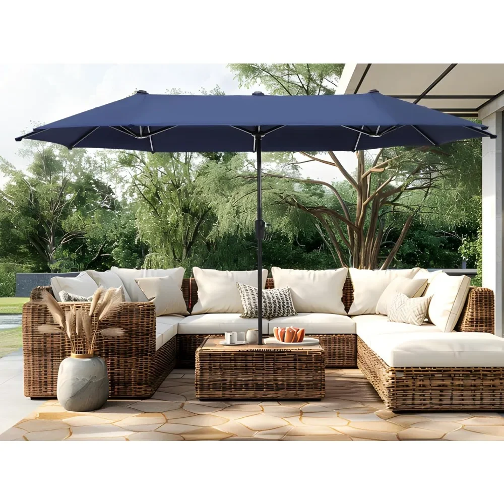 PHI VILLA  Outdoor Umbrella 13ft Outdoor Market Double-Sided Twin Large Patio Umbrella with Crank Umbrella Beach