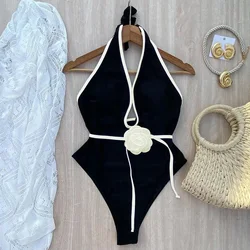Elegant Floral Halter Monokini: Women's Bandage Swimsuit Beachwear - M (WD1730D1)