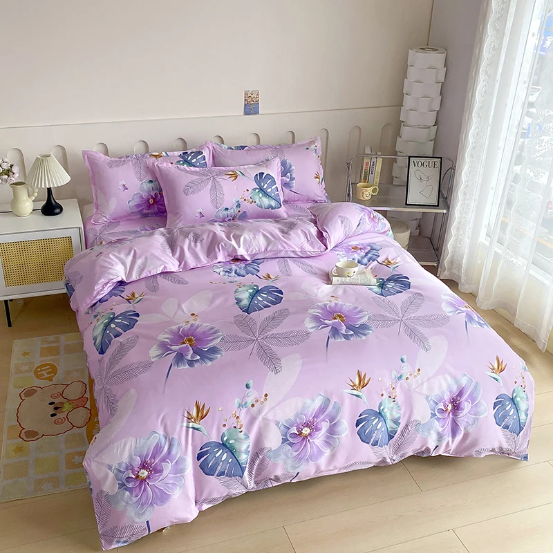 

Duvet Cover Set Purple Floral Printed Ultra Soft Duvet Cover Microfiber Comforter Cover Bedding Set, King Queen Twin Full Size