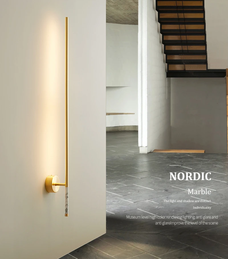

Nordic Copper Marble Wall Light LED Long Atmosphere Lamp Interior Decor Wall Light Living Room Aisle Corridor Bedside Stair Lamp