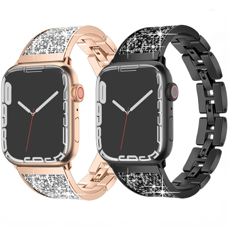

Metal Diamond strap For Apple watch Ultra 49mm 8 7 45mm 41mm Luxury Bracelet Wristband For iWatch 6 5 4 3 SE 44mm 42mm 40mm band