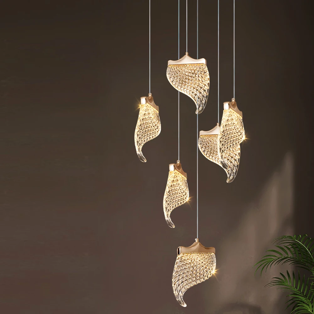 

New Luxury Staircase LED Chandelier Modern Hanglamp Changeable LED Living Light Bedroom Decoration Plafonnier