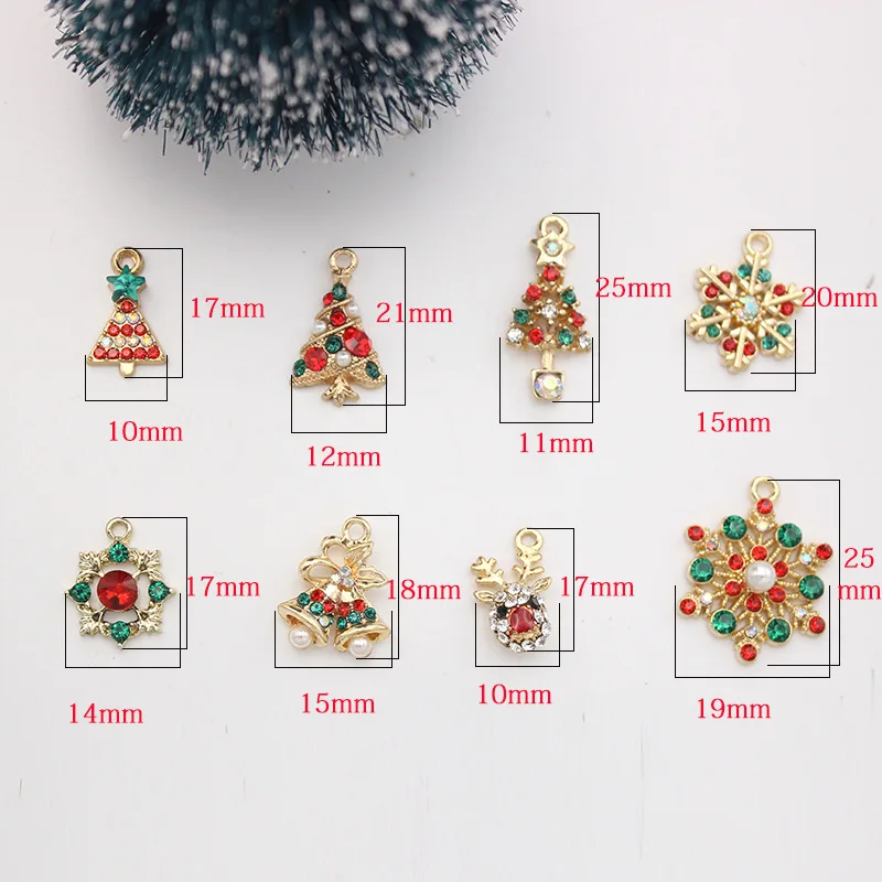 10pcs Colorful Christmas Snowflake Tree Zircon Pendant for Making Necklace Charm DIY Jewelry Accessories Wholesale