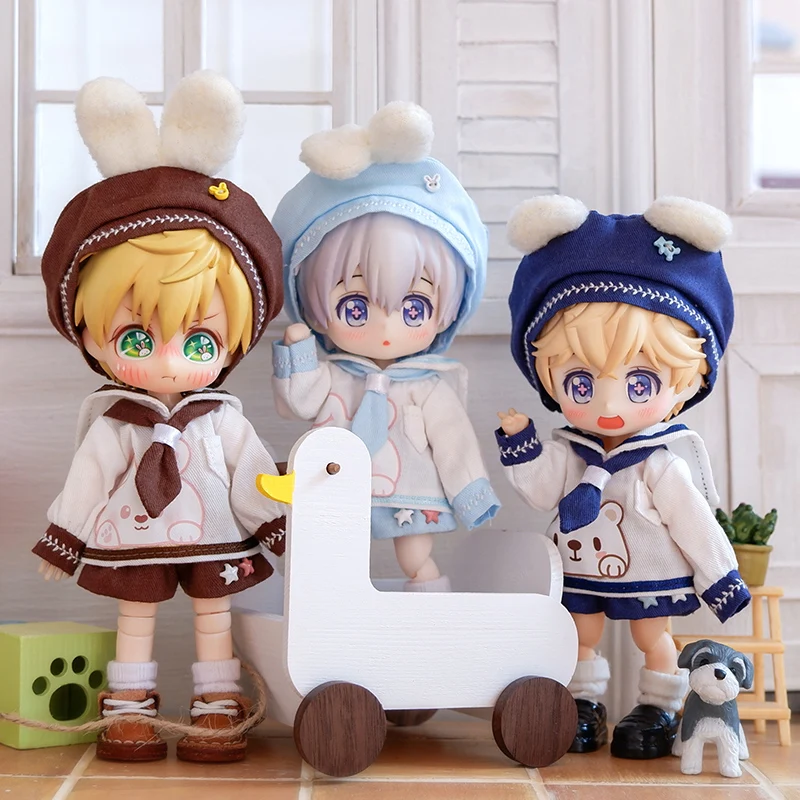 Suki Ob11 Dolls Rabbit Bear Sailor Suit Navy Clothes With Rabbit Ears Hat For Nendoroids Obitsu11 Molly Ymy Gsc 1/12 Bjd Doll 2