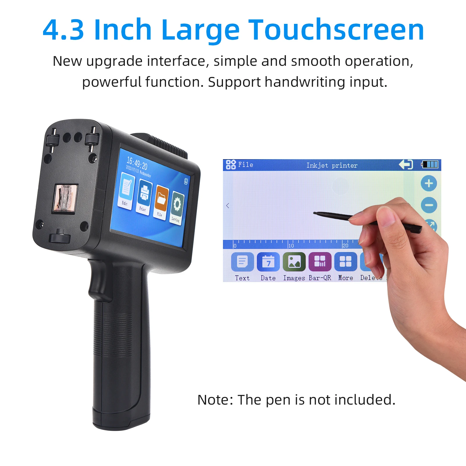 M10 Handheld Inkjet Printer 4.3 Inch Touchscreen Intelligent Barcode Printer Support Logo Date QR Code QuickDrying Ink Cartridge