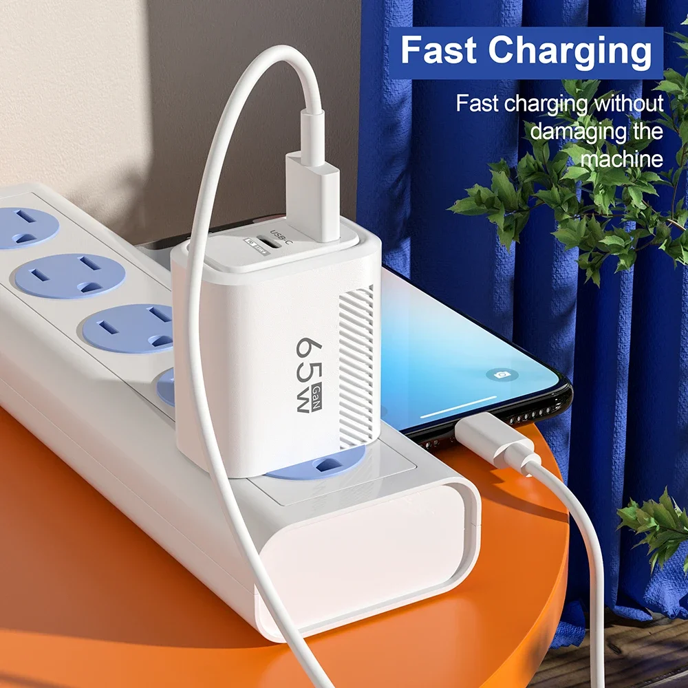 Total 65W USB C Charger GaN Fast Charging QC 3.0 Type C Charger Adapter For iPhone 16 Samsung Huawei Quick Charge Wall Charger