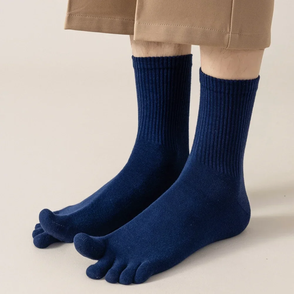 5 Paar weiche Baumwoll-Fünf-Finger-Socken für Herren, hochwertige, einfarbige, antibiotische Outdoor-Sportsocken, geruchshemmende, geteilte Zehensocken – Detail 9