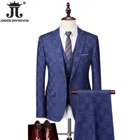 Jacket Vest Pants High -end Brand Plaid Official Business Office Suit 3Pcs or 2pcs Set Bride's Wedding Dress Party Male Suits 1