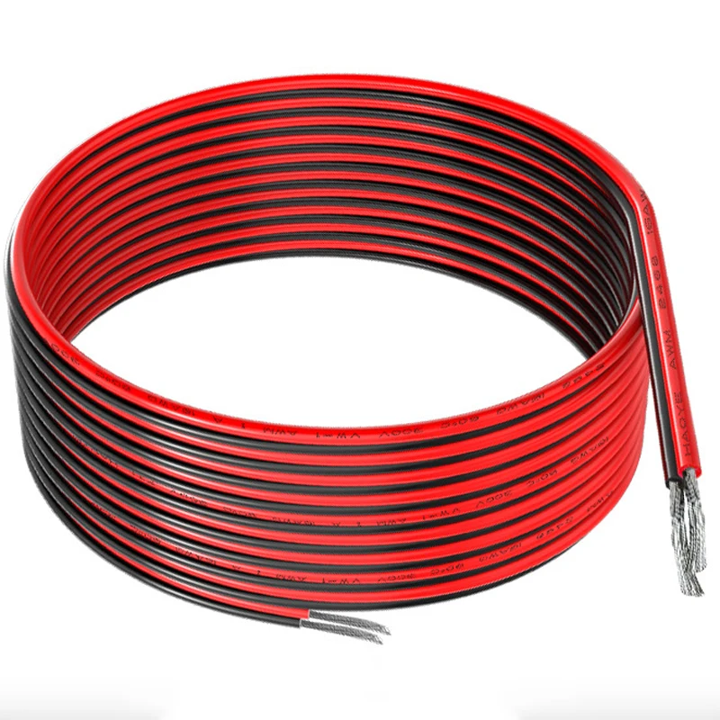 UL 2468 레드 및 블랙 이중 평행 라인 DIY 와이어 주석 도금 구리 전선, 300V,20 미터, 18, 20, 22, 24, 26, 28, 30AWG