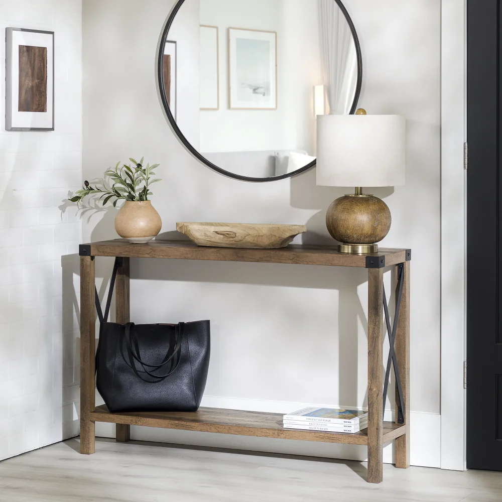 Wooden Metal Industrial Console Table