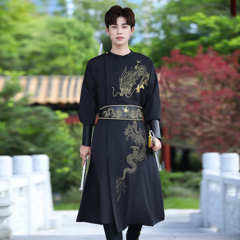 Tang Ming Dynasty Hanfu Male Modern China Traditional Embroidery Unisex Women Men Round Neck Robe Chinese