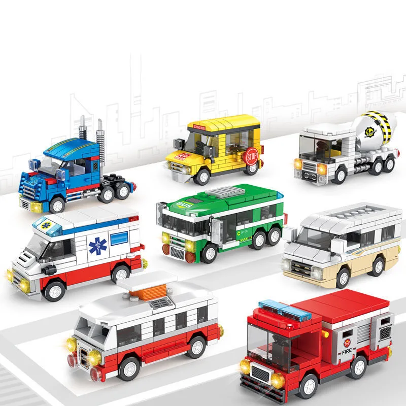 

Cartoon Children's Puzzle Assembled Building Blocks Toy Car Ins Girlheart Particles Assembled Sliding Car Model Toy Holiday Gift