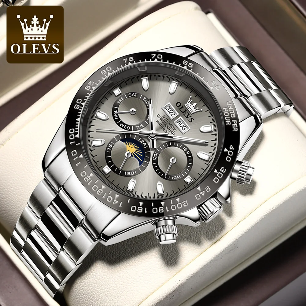 

OLEVS Automatic Mechanical Watch for Men TOP Brand Original Stainless Steel Luminous Waterproof Date Man Wrist Watch Luxury Set