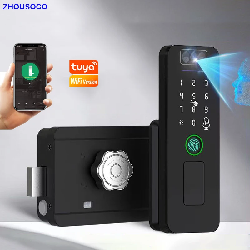 Waterproof 3D Face Recognition Smart Door Lock Tuya WiFi Fingerprint RFID Card Passcode APP Remote Electronic Keyless Entry IP66