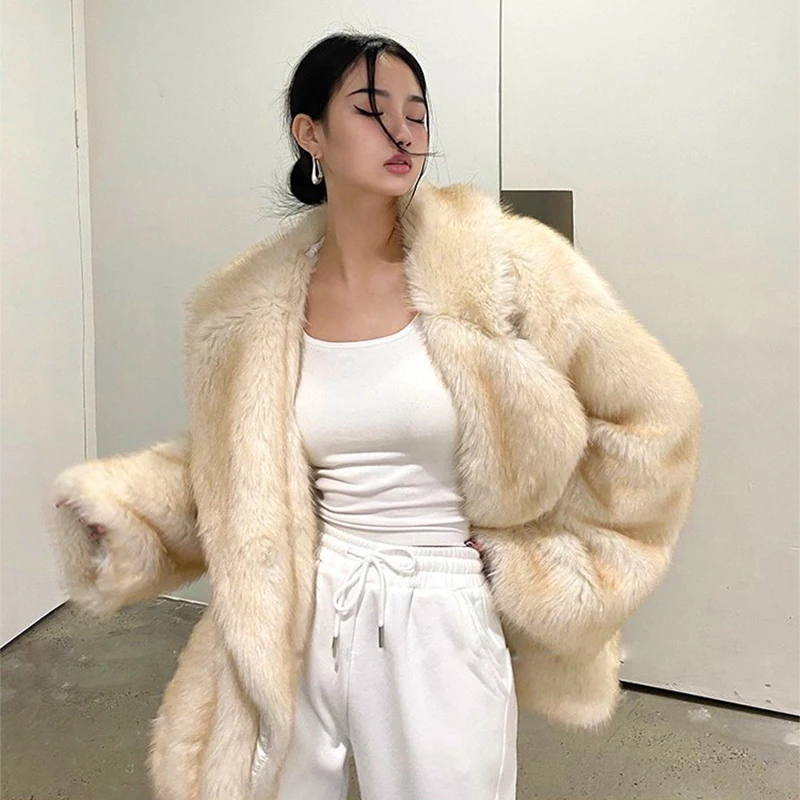 Luxury Brand Fashion Gradient Animal Color Faux Fur Coat Jacket Women 2024 Winter Loose Oversized Long Fluffy Overcoat Outerwear 5