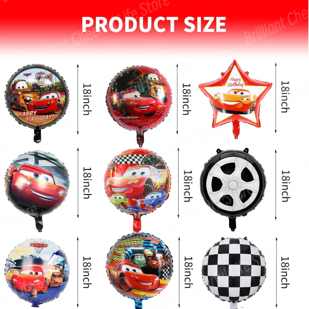 thumbnail image 4 of Juego de globos de aluminio de Rayo McQueen de Disney, decoraciones de cumpleaños de coches, Baby Shower, coche de carreras, suministros de fiesta, regalos, 18 pulgadas, 6 piezas, 4 of 5