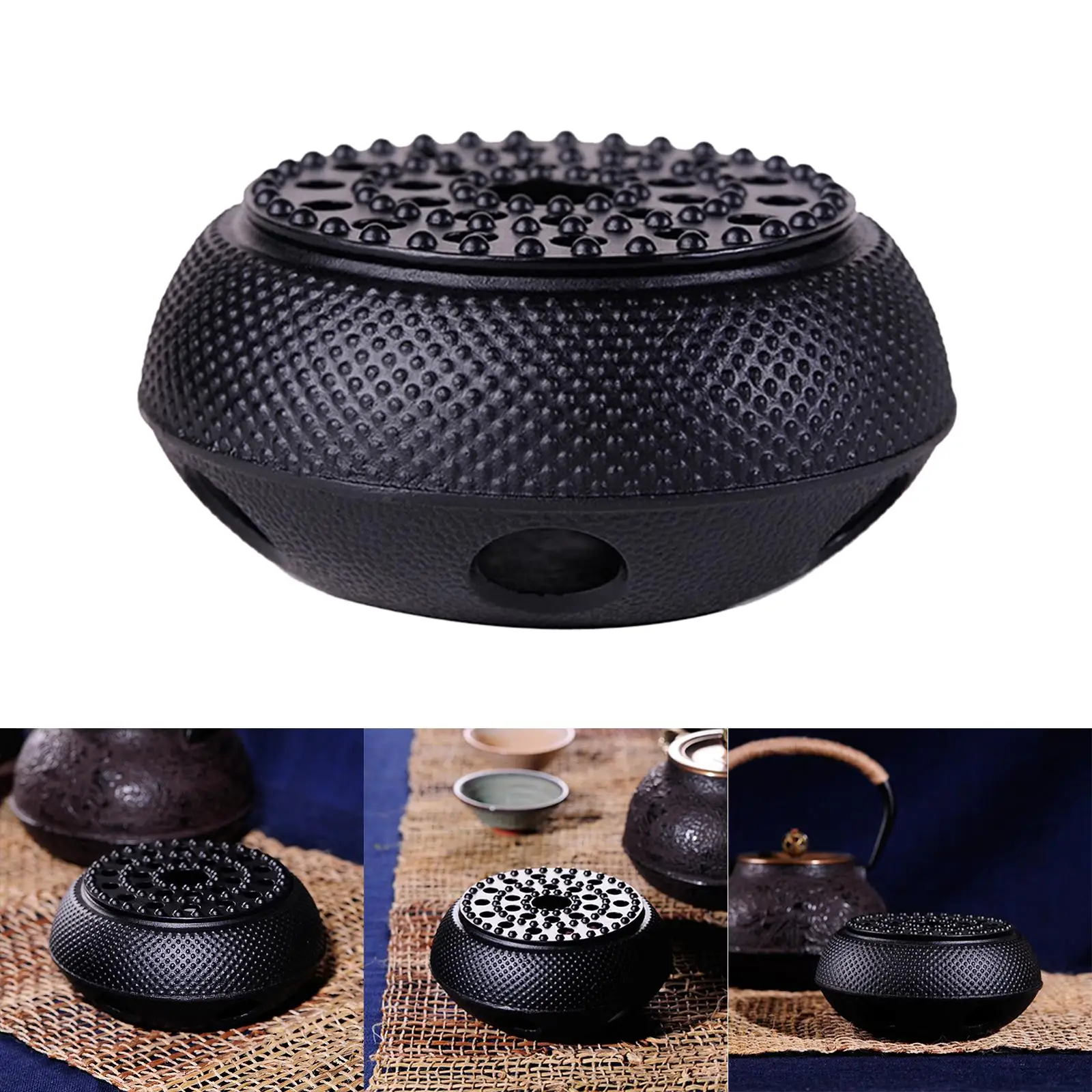 Black Cast Iron Teapot Warmer Candle Stand Holder Stove Heater Tea Pot Holder for Heating Tea, Coffee and Milk
