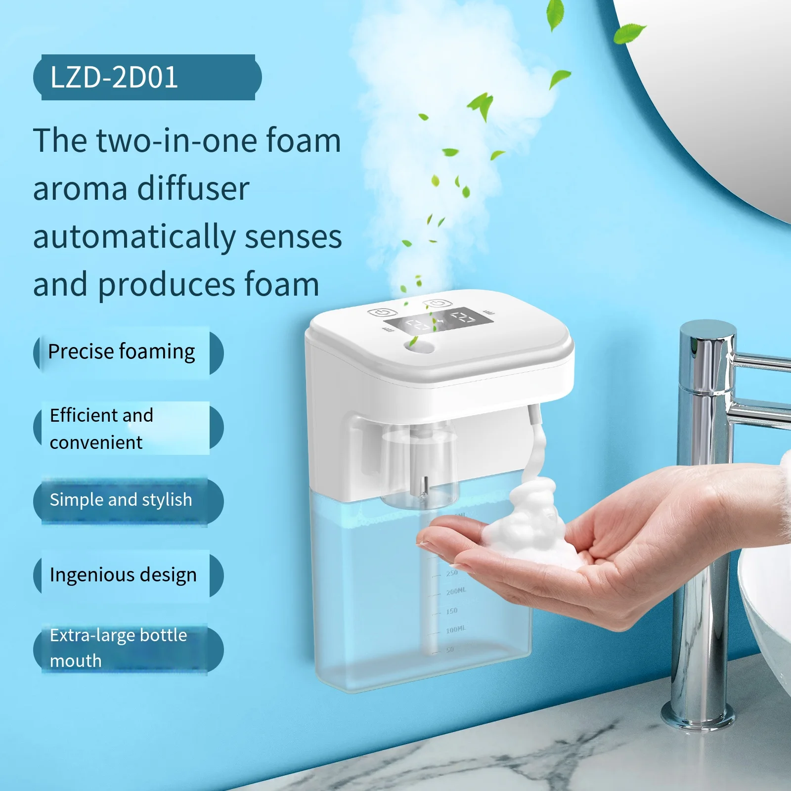 Automatic Foam Soap Dispenser with Aromatherapy 2-in-1 Infrared Induction Hand Sanitizer Fragrance Diffuser for Kitchen Bathroom