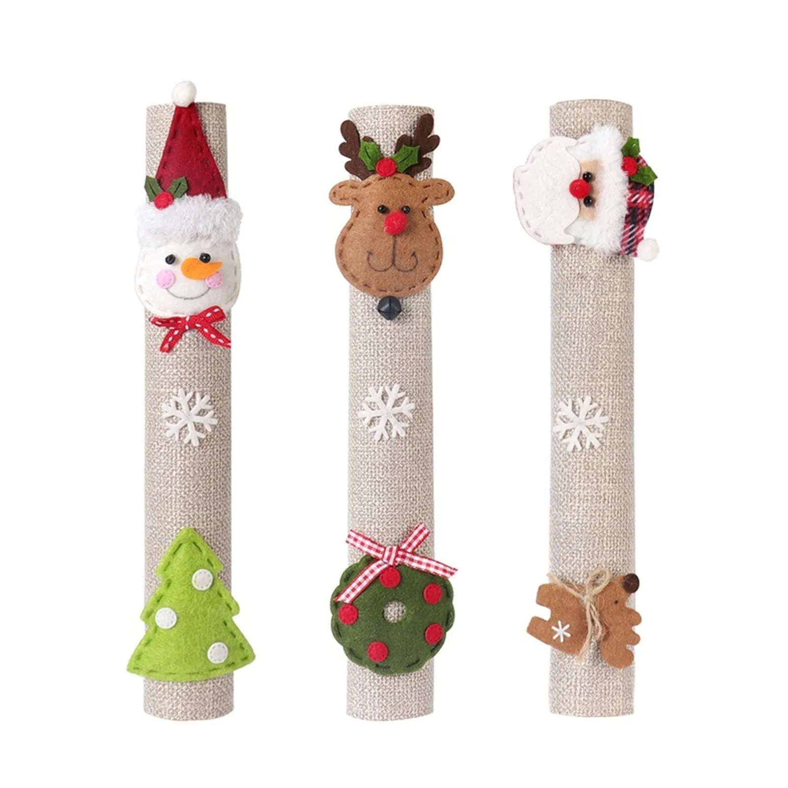 3pcs Christmas Refrigerator Handle Covers Kitchen Decoration Santa Claus Snowman Elk Refrigerator Door Handle Covers