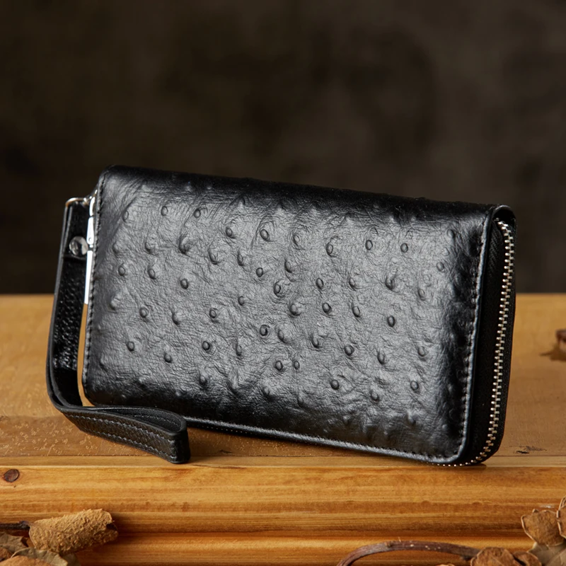 Genuine Leather Long Wallet Men Cowhide Leather Card Holders Zipper Billfold Business Money Clip Retro Cash Purse Coin Pocket