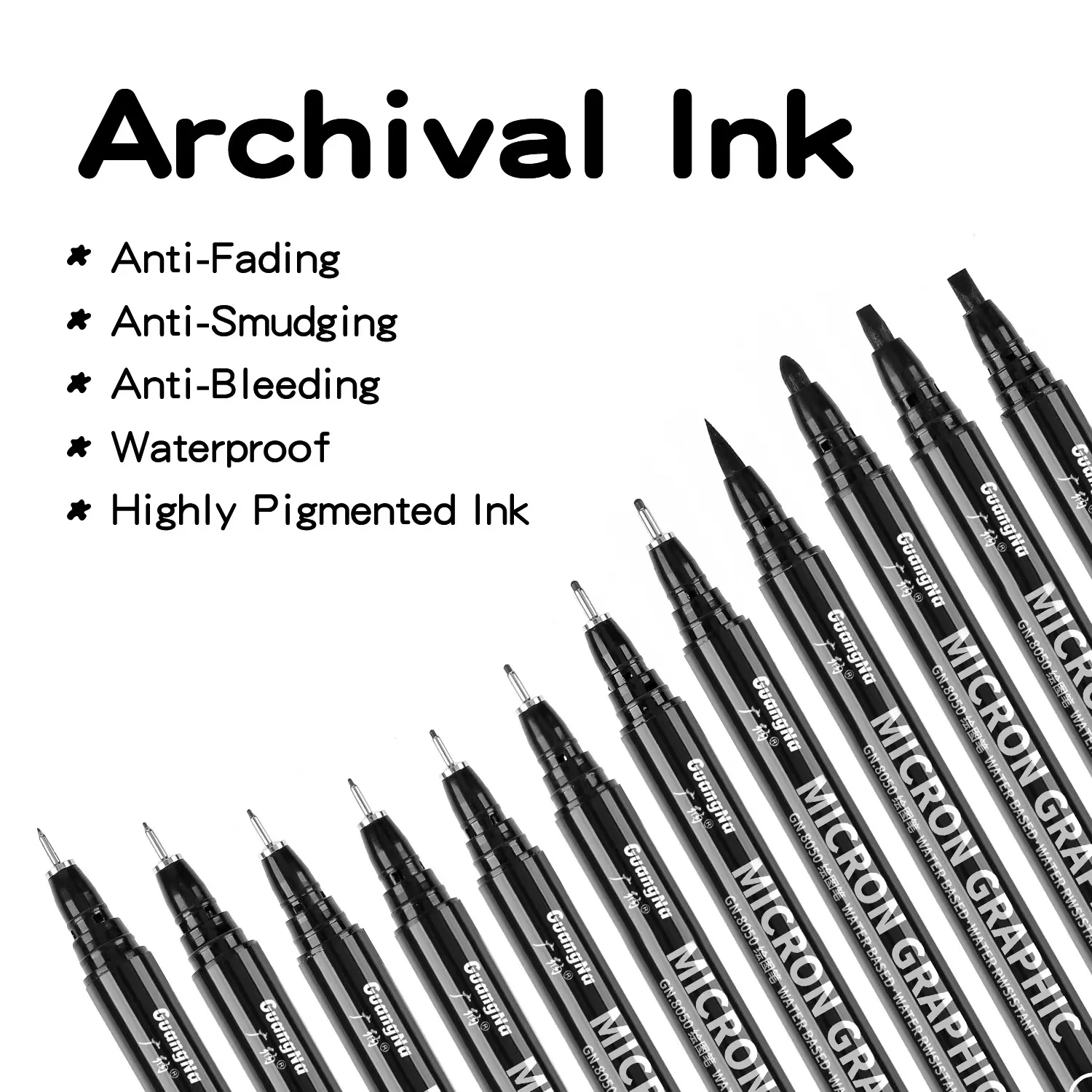 15pcs/set Waterproof Fade Proof Micron PenTip Fine Liner Black Sketch Water Marker Pen for Manga