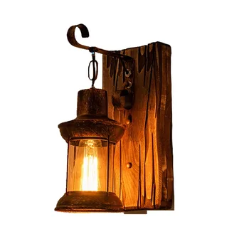 Vintage Industrial Wood Wall Lamp 1