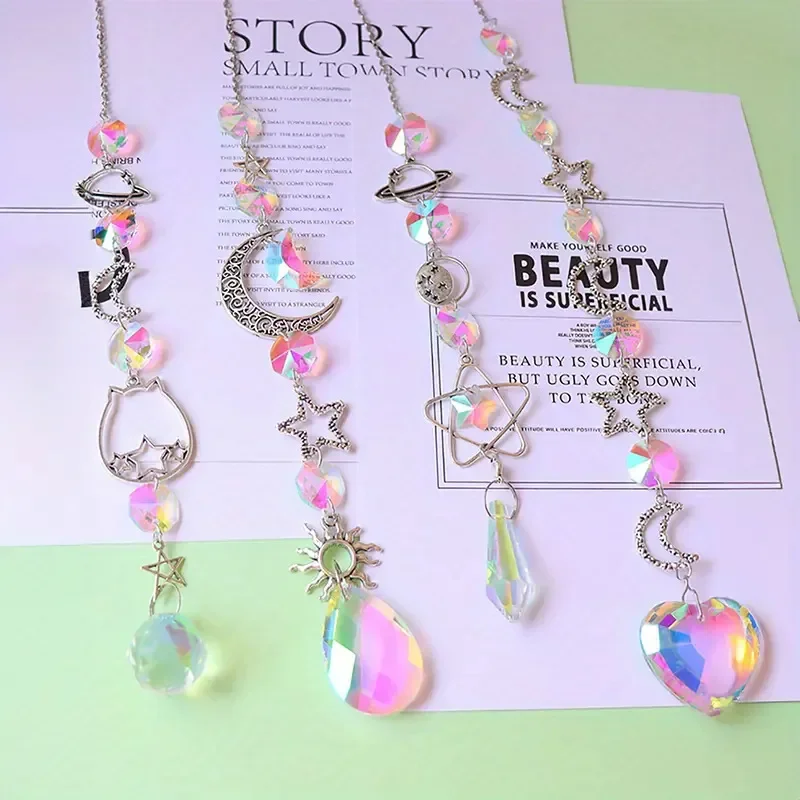 1Pc Galaxy Stars Moon Crystal Hanging Sun Light Catcher For Outdoor Garden Home Bedroom 3