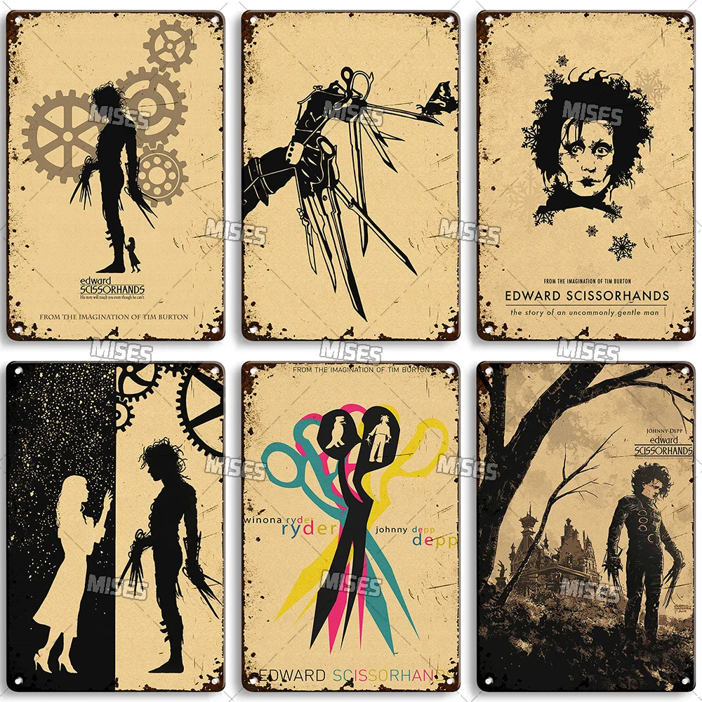 MISES Edward Scissorhands Old Movie Metal Plaque Decorative Plate Man Cave Home Studio Metal Sign Wall Decor Metal T