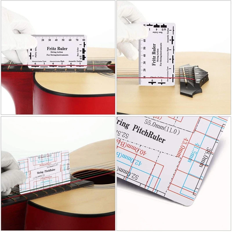 10-Piece Set Guitar Measuring Tool Include 9 T-Shaped Arc Ruler 1 Guitar String Height Ruler For And Bass Setup
