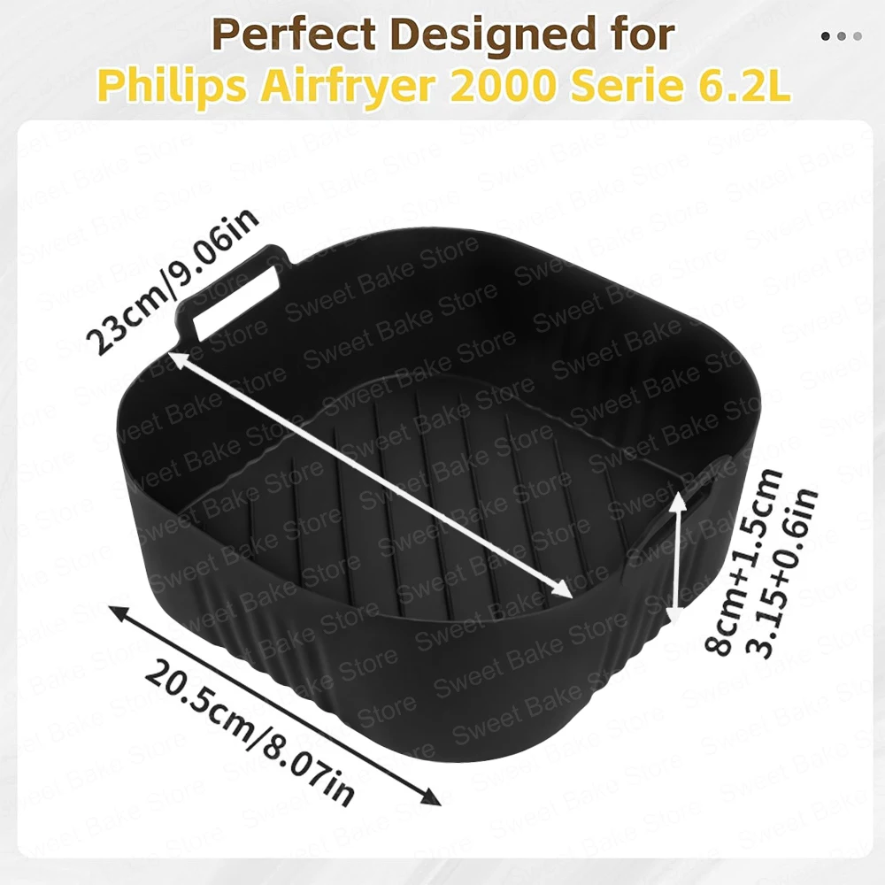 23 CM Moule Silicone Air Fryer, 3 Pièces Plat Air Fryer Accessoires Pour Philips 2000 Série NA230 XL 6,2L, Cecotec Cosori Turbo Blaze 5,5L 6L 6,2L,2 X 3.1L + 1 X 6.2L