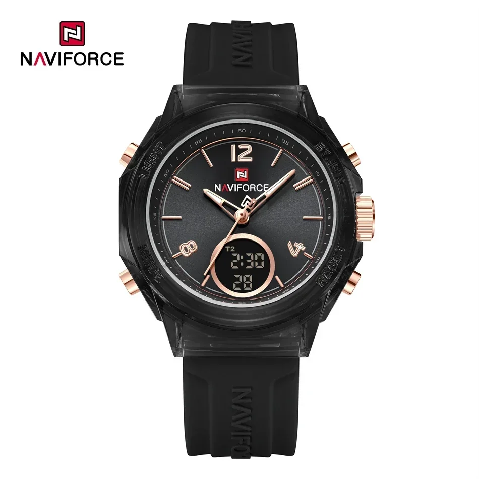 NAVIFORCE Stylish Women's Dual Display Luminous Quartz Watch with Silicone Band