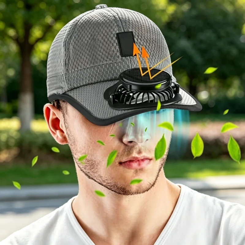 Solar USB Rechargeable Fan Hat Breathable Summer Cap Anti UV Baseball Cap for Hiking Fishing Outdoor Sports Father Day Gift