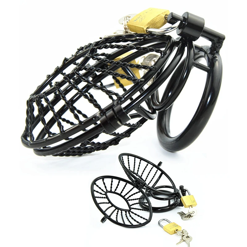 Men Black Chasity Cage Boxers Lock Ring 304 Metal Lingerie Key Steel