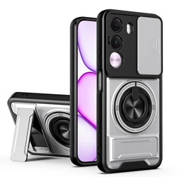 Shockproof Armor Magnetic Ring Holder Case - Enhanced Protection Back Shell for Realme C83 5G (Silver)