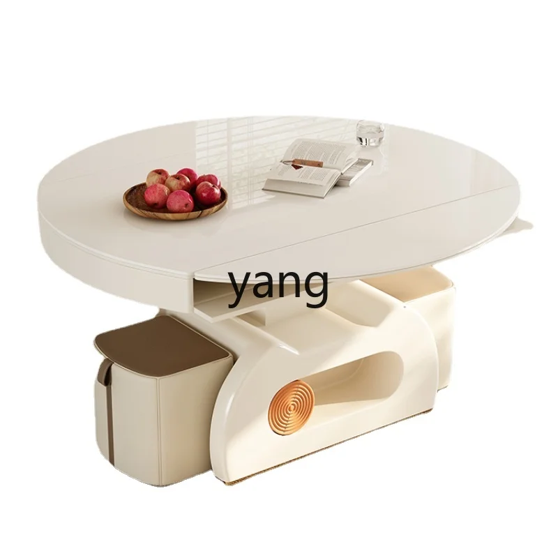 

Yjq Lifting Coffee Table Living Room Folding Stone Plate Dining Table Double-Use Internet Celebrity Small Apartment Cream Style