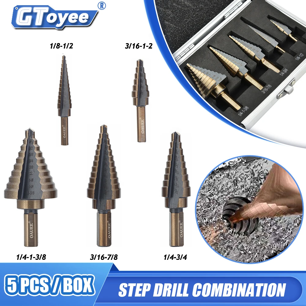

5pcs Step Drill Bit Set 50 Size Cobalt Titanium Tapered Step Drill Bit Combination Tool Metal Drill Metal Wood Step Taper Drill