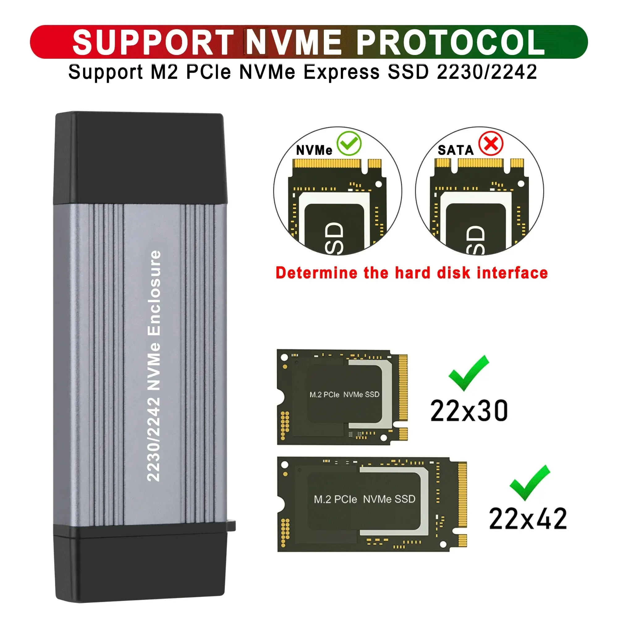 SAMGET M + B Ű 2230  SSD, M.2 NVMe ̽ Ŭ, USB3.1 Gen2, 10Gbps ˷̴ ̽, Ÿ A + Ÿ C, 2242 M.2 NVME