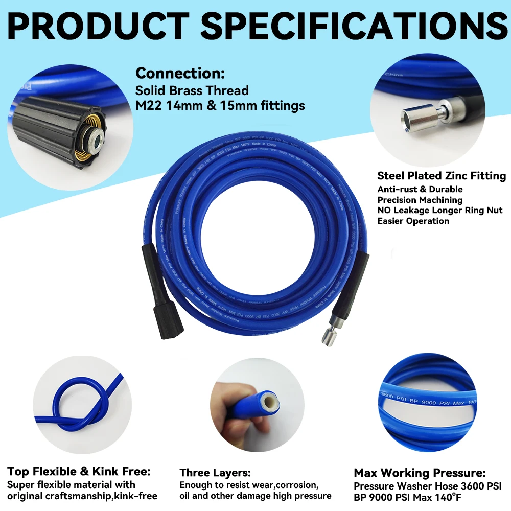 0.5~30M Pressure Washer Hose,Car wash Pipe,Ultra Flexible Anti Twist Cleaning Hose, for some of Portland / Husky