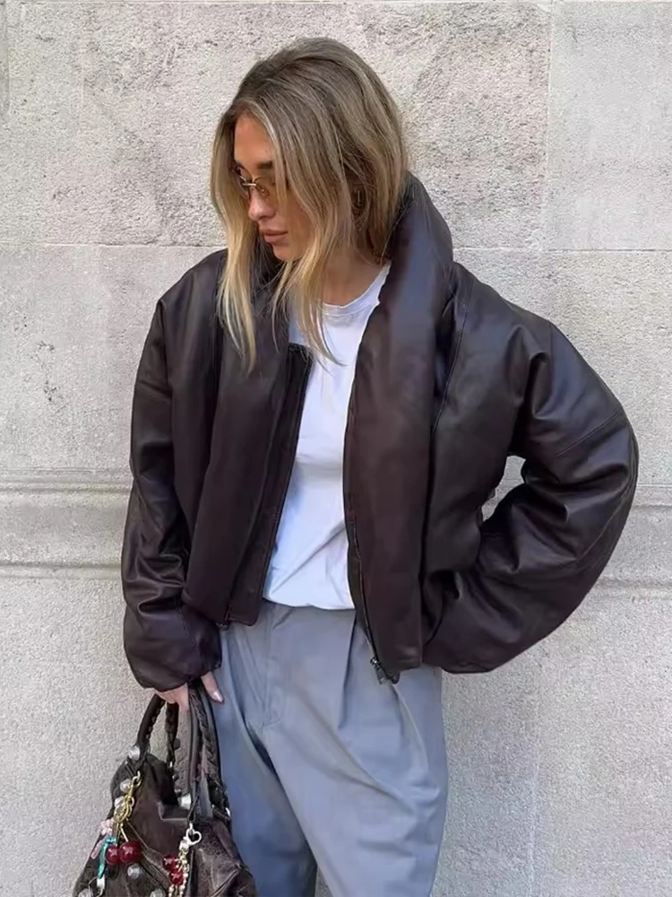 Vintage Loose Women Winter Jacket Zipper Turn-down Collar Long Sleeve Casual Female Parka Coats 2025 Autumn Street New Outerwear