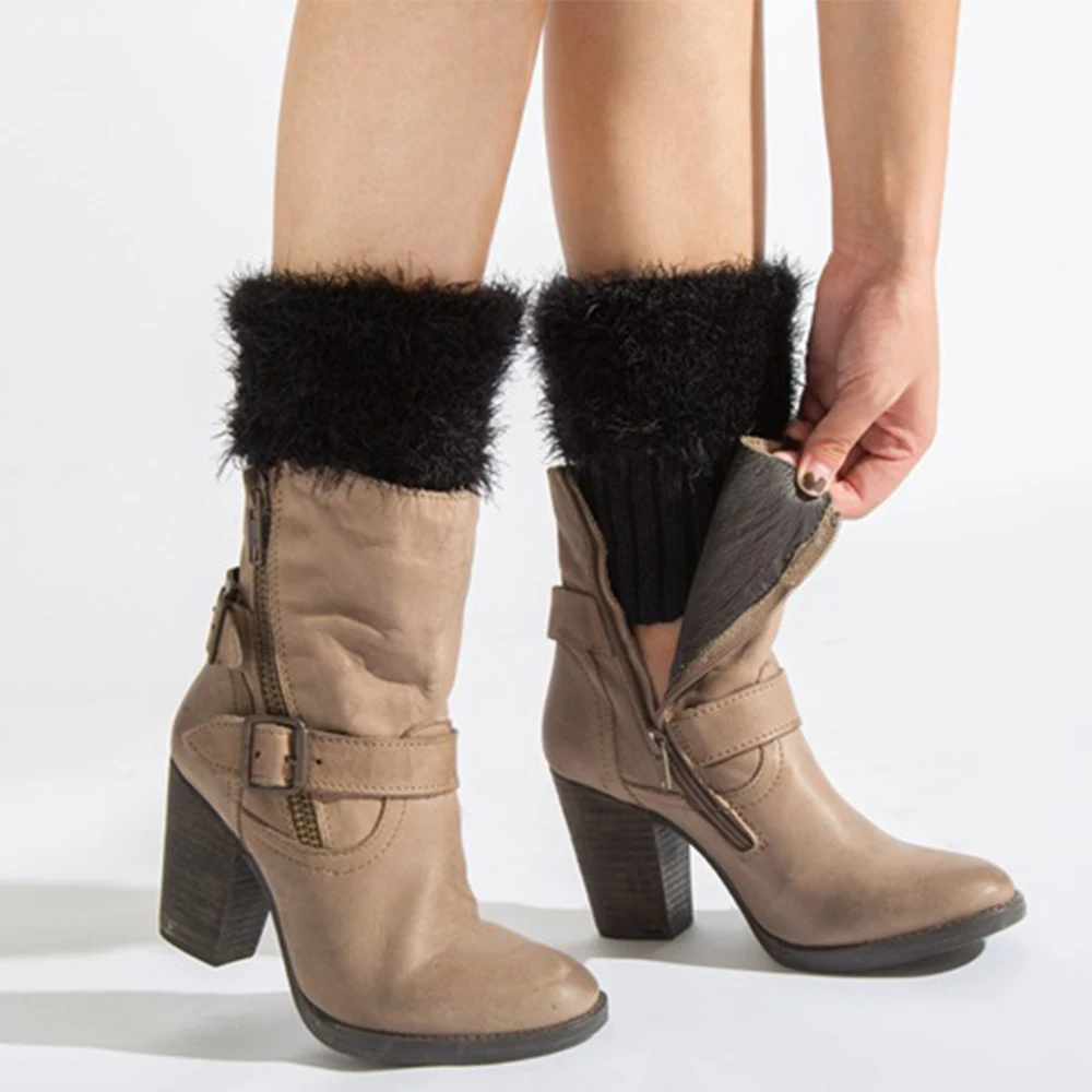 

Women's Winter Faux Fur Leg Warmer Knitted Thigh Bands Boot Cover Wool Leggings Solid Color Slouch Socks Accessories