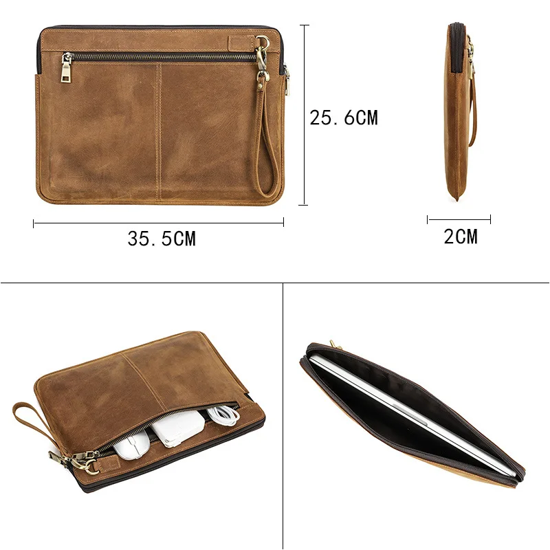 Crazy Horse Leather Laptop Sleeve Case com Zíper Macbook Pro Macbook Air 14.2 Polegada - Imagem 6