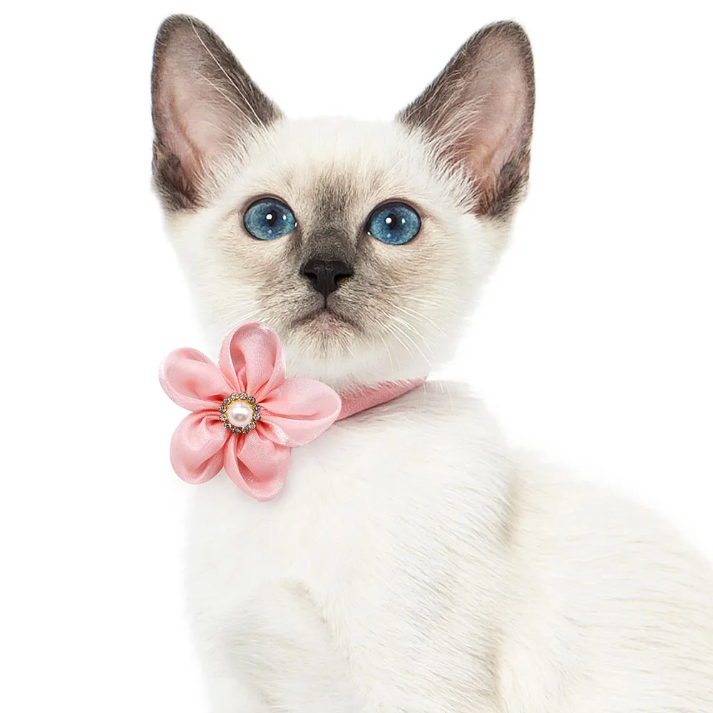10PCS Flower Pet Dog Cat Bows with Pearl Diomand Movable Puppy Collar Gifts for Small Dog Grooming Accessories Supplies 2