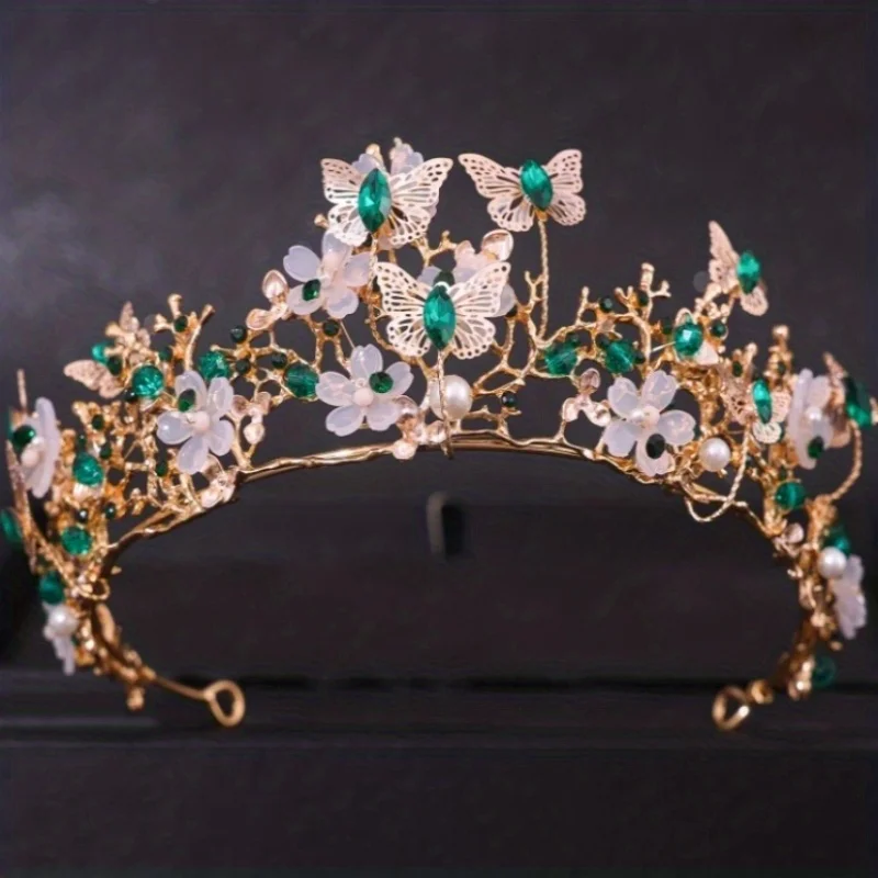 Bridal Crown Baroque Pearl Rhinestone Crown Tiara Butterfly Hairband Wedding Hair Accessories Princess Bride Tiaras bridal headwear,hair band crown