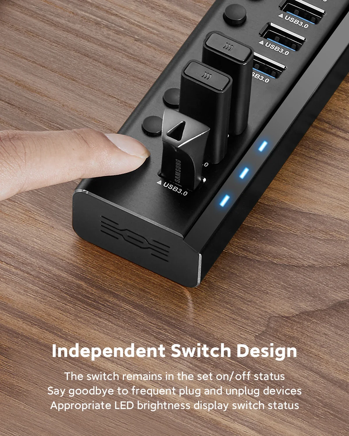 RSHTECH USB Hub 5Gbps 7 Ports USB3.0 Data Hub Splitter 12V/2A Power Adapter Individual On/Off Switches USB Port Expander 4