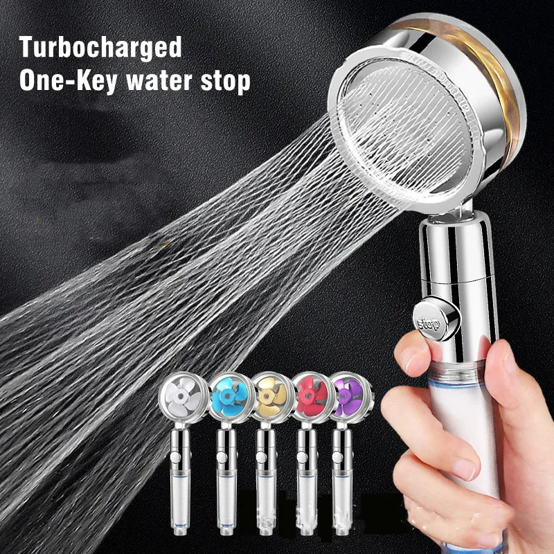 Water Saving Shower Head High Preassure Turbo Propeller Flow Showerhead with Fan Built-in Filter Rainfall Bathroom Accessories 4