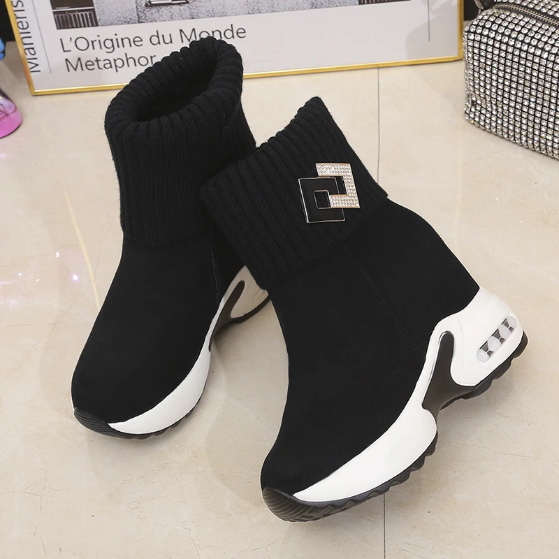 Aphixta Winter Snow Boots 5cm Height Increasing Women Shoes Short Plush Wedge Heel Ladies Shoes botas mujer invierno 2023